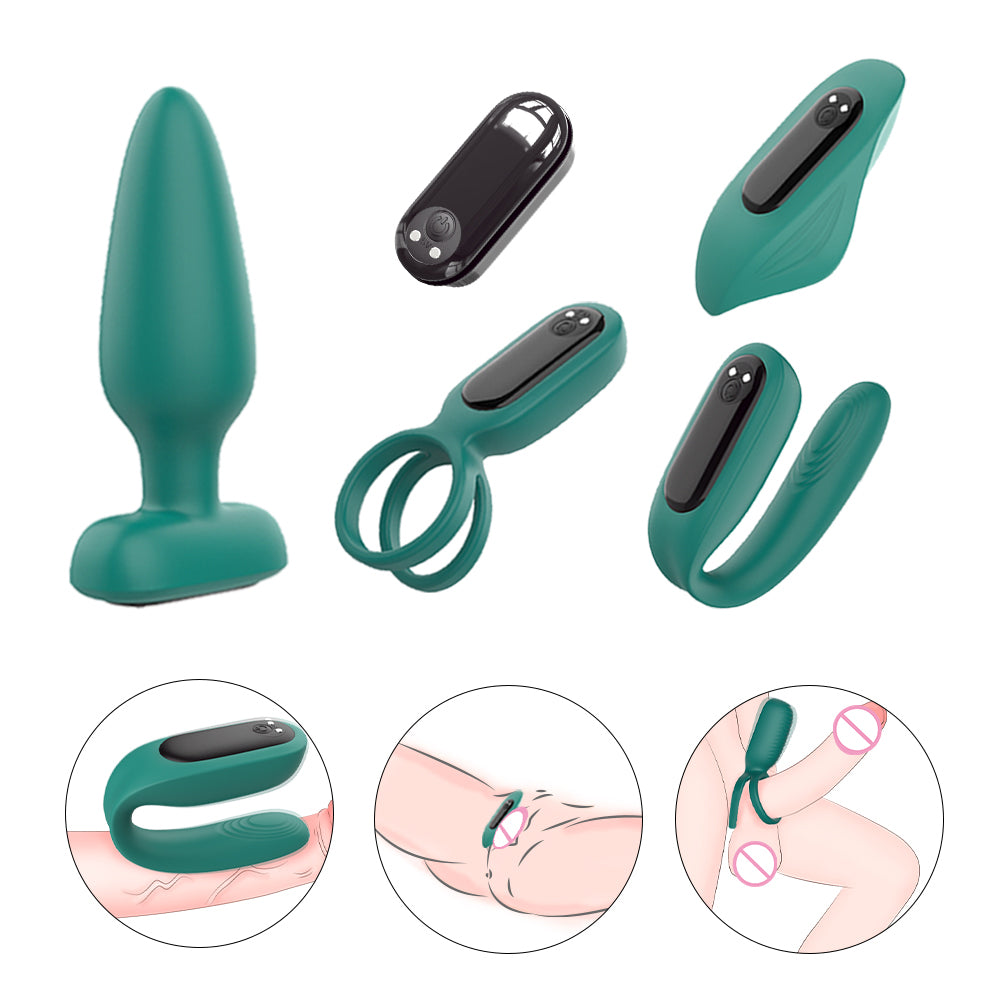 H429 4 in one drop shipping dildo vibrator panty vibrator sexy underwear anal plug cock ring couple sex toy sets