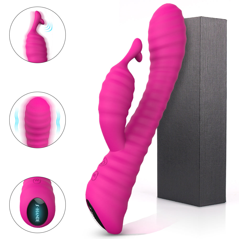 S027 Adult Products Pink 9 Vibration Modes G-Spot Dual Vibrating Dildo Waterproof multi-speed rabbit Vibrator
