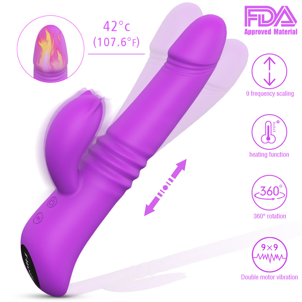 S030  9 Vibrating modes Heating function double motor rabbit vibrator for women masturbation sex toy